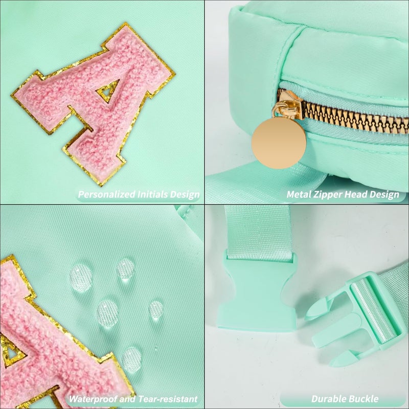 Uygafly Mini Belt Bag Fanny Pack with Initials Letter Patch Small Crossbody Bags Cute Stuff Birthday Gifts for Teenager Girls Trendy Stuff for Teens - Light Green,A - Image 4